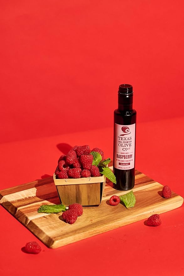 Raspberry Balsamic Vinegar - Gourmet Barrel Aged Infused Balsamic Vinegar - Great for Dressing Dipping Glazing - No Artificial Flavors or Added Sugar - Made in Texas (8.5 oz 2 Pack)