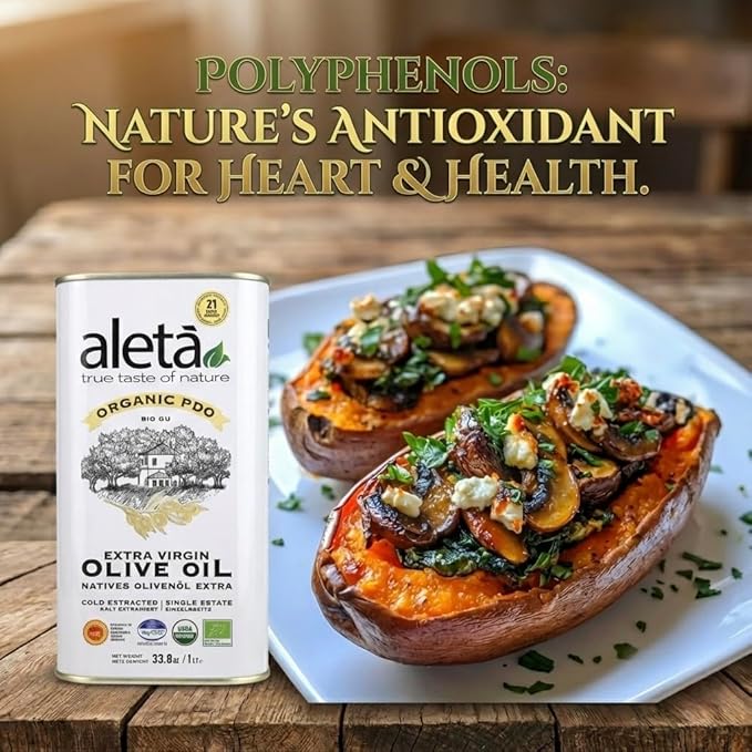 Aleta Single Estate Organic Extra Virgin Olive Oil Greek EVOO Unfiltered and Unrefined Rich in Polyphenol Kosher 33.8 oz (1 LT) Pack of 3