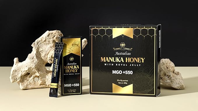 Australian Manuka Honey MGO 550+ with Royal Jelly – Premium Immune Support Honey 30 Sachets Natural Energy Boost 30 x 10g