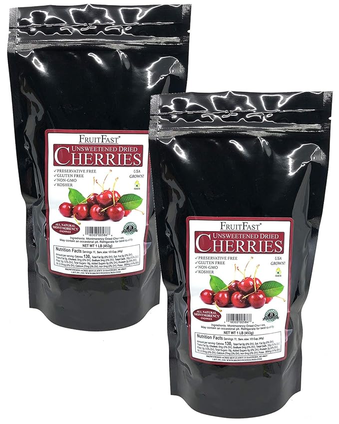 Unsweetened Dried Cherries by Brownwood Acres - FruitFast | Non-GMO Gluten Free Kosher Certified All Natural Healthy Snack Alternative - No Added Sugars Oils or fillers - Just Michigan Cherries! (2