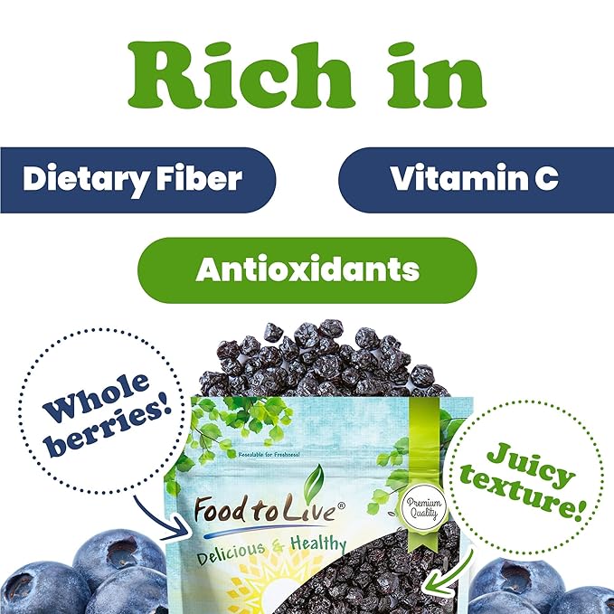 Food to Live Dried Blueberries 16 Pounds – Unsulfured. Rich in Nutrients. Perfect Snack or Addition to Cereals Salads Yogurt and Baking. Lightly Sweetened and Coated with Sunflower Oil. Made in U