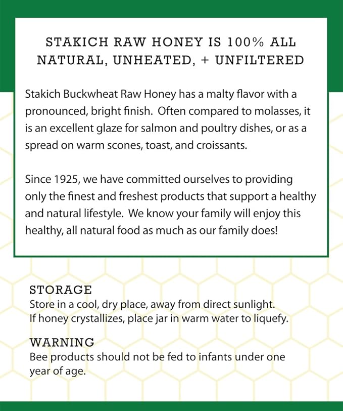 Stakich Buckwheat Antioxidant Raw Honey - Pure Unprocessed Unheated Kosher (40 ounce))