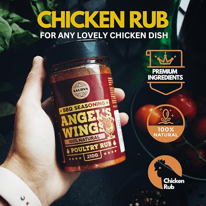 SALDVA Gift Selection of Premium BBQ Seasonings - Holy Cow Angel’s Wings Smoky Pig Sweet Texas Steak King &amp Adam's Ribs BBQ Rubs | Pack of 6 | 100% Natural | Spice Gift For Foodie
