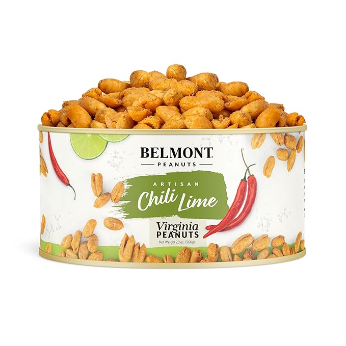 Belmont Peanuts Gourmet Chili Lime Virginia Peanuts 20 oz (1 Pack) – Simple Ingredients No Preservatives 7g Protein – A Premium Citrusy Spicy Salty Crunchy Hand Seasoned Snack