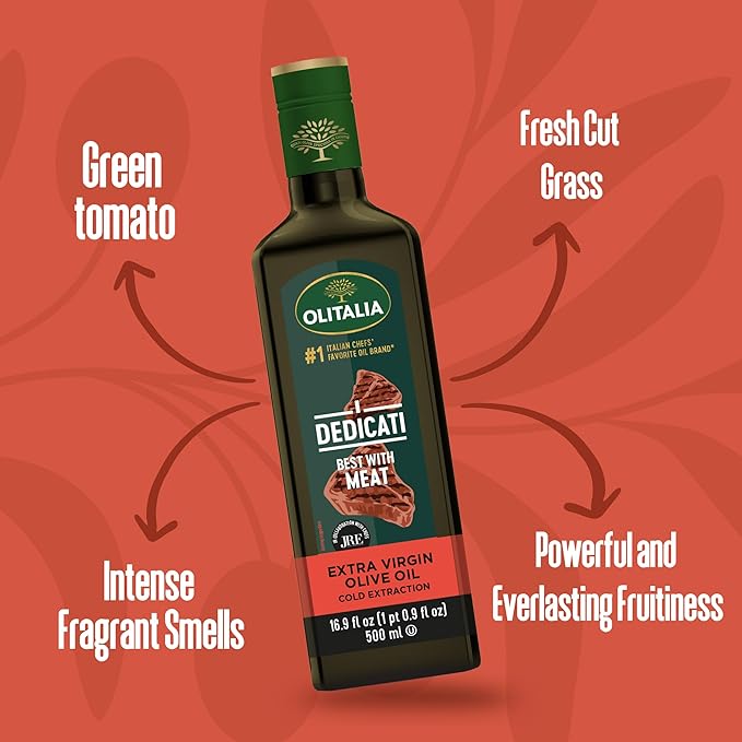 Olitalia Extra Virgin Olive Oil – Meat Flavor Booster (3 Pack) – EVOO Polyfenol – Extracted and Bottled in Italy - Dressing and Marinate – Organic Cold Pressed