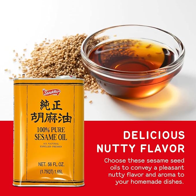 Shirakiku Pure Japanese Sesame Seed Oil - Premium Low Carb Expeller Pressed and Rich Flavor Natural Sesame Seed Oil - Perfect for Authentic Oriental Asian Cuisine (Toasted) - 56 Fl Oz