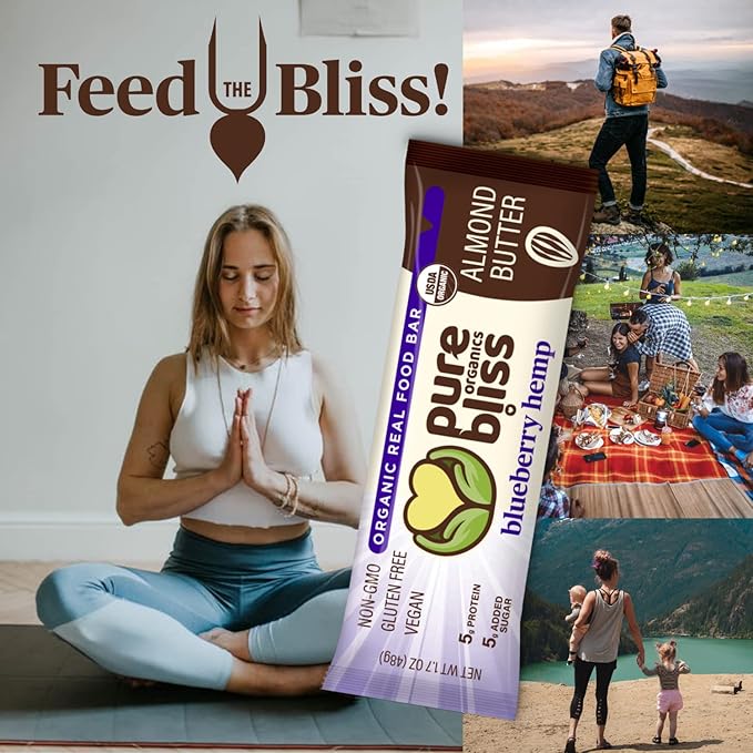 Organic Real Food Bar (Blueberry Hemp) Non-GMO Gluten Free Vegan Nutrition Bars Energy Bars Super Food Simple Ingredients Best Tasting Healthy Snack Breakfast Bars Dairy Free Soy Free Pure