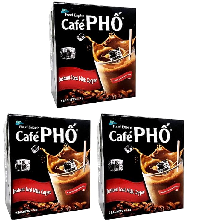Cafe Pho Vietnamese 3in1 Instant Coffee Mix Iced Milk Coffee Cafe Sua Da Single Serve Coffee Packets Box of 9 Sachets Pack of 3