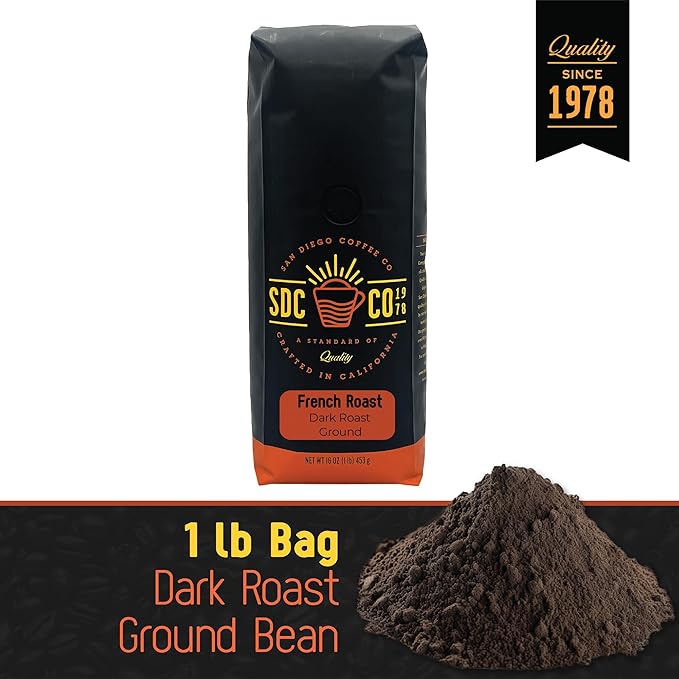 San Diego Coffee French Roast Dark Roast Ground Coffee 16-Ounce Bag Café molido tostado