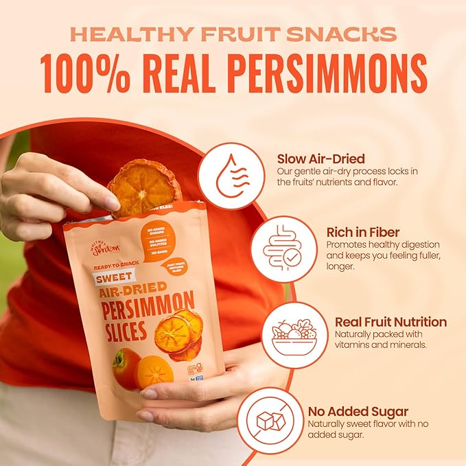 Whitney Jordan Naturals Air-Dried Persimmon Slices 16 Oz Pack of 2 - Dried Fruit Snack Made from Real Persimmons - No Sugar Added Gluten-Free Vegan Chewy Real Fruit for Clean Snacking