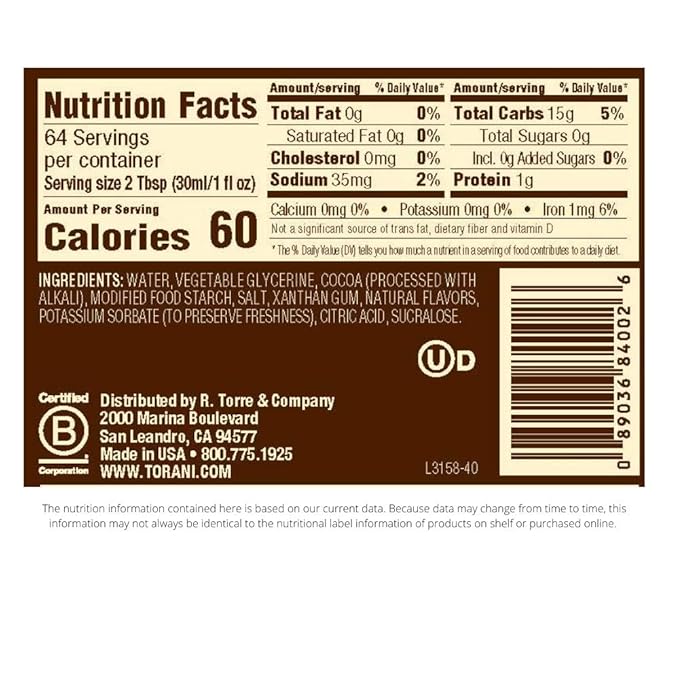 SUGER FREE DARK CHOCOLATE SAUCE 64 OZ.