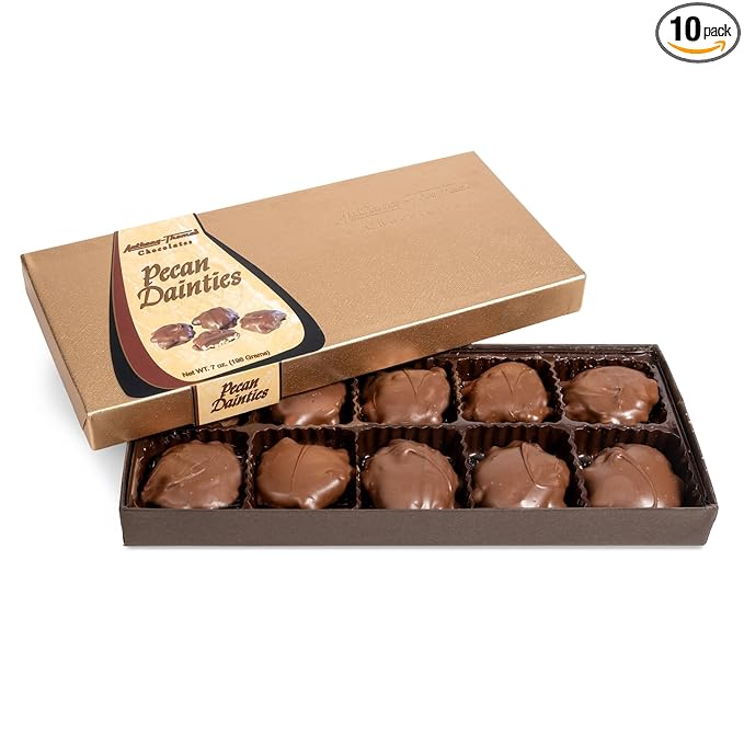 Anthony Thomas Chocolates Pecan Dainties Milk Chocolate Soft Buttery Caramel Gift Box (10 Count Milk Chocolate)