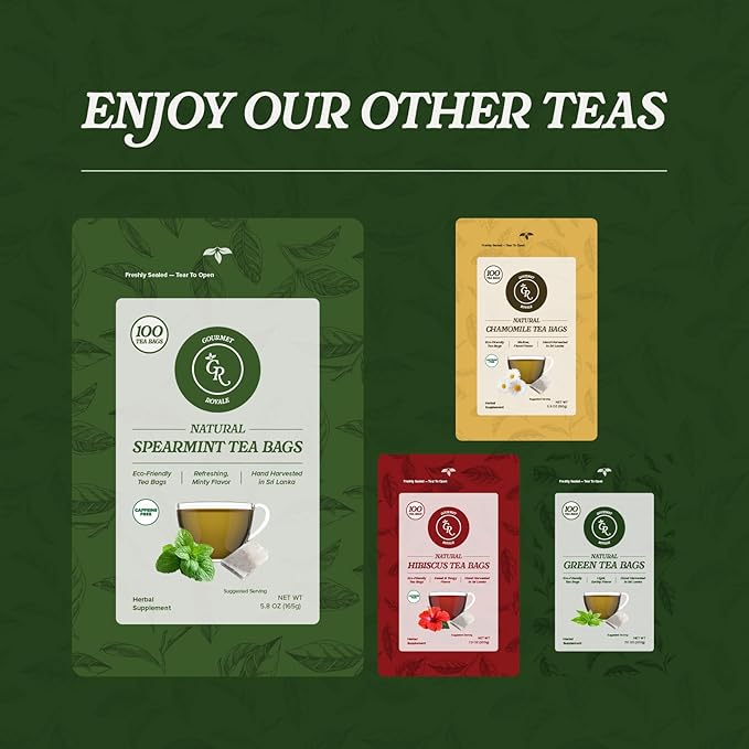 Gourmet Royale Spearmint Tea 100 Count Sustainable Tea Bags Caffeine &amp Sugar Free Resealable Pouch Refreshing &amp Natural Grown in Sri Lanka (Pack of 1)