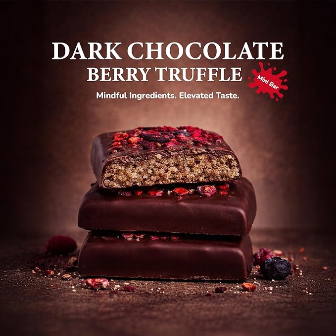 Rawmantic Dark Chocolate Berry Truffle (12 Mini Bars x 25g) – Blend of Dark Raw Chocolate Mixed Berries Pea Protein &amp More No Artificial Flavors Plant-Based Non-GMO &amp Kosher Guilt-Free S