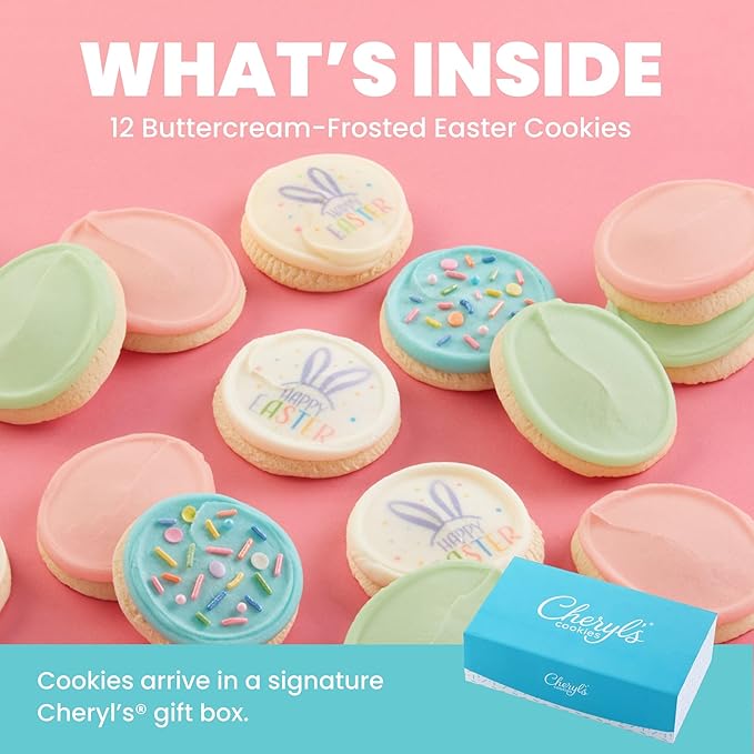 Cheryl's Cookies® Easter or Spring Gift Box with 12 Buttercream-Frosted Sugar Cookies Individually Wrapped Easter or Spring Gift for Loved Ones Family Friends