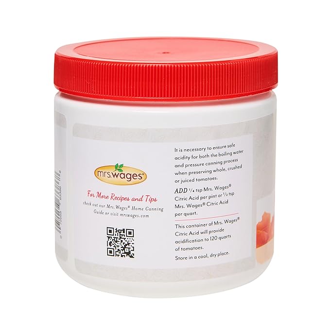 Mrs. Wages Citric Acid Easy-To-Use Preserves Taste &amp Freshness Safe Canning Flavor Enhancer Citric Acid 12 oz Jar (Pack of 1)