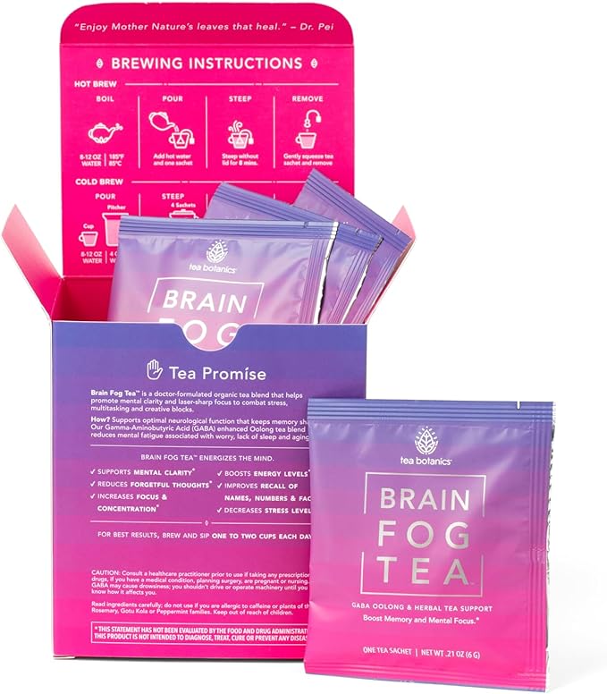Brain Fog Tea for Memory Focus &amp Concentration &amp Creativity Organic with Vitamins &amp Minerals (15 Day Supply)