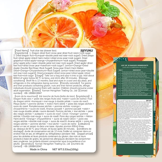 SIJIYUNLI-Fruit Slices Tea 100g/3.53oz Handmade Dried Fruit SlicesCan be soaked in cold or hot water.Contains 10 bags of tea bagsSuitable for gift giving.