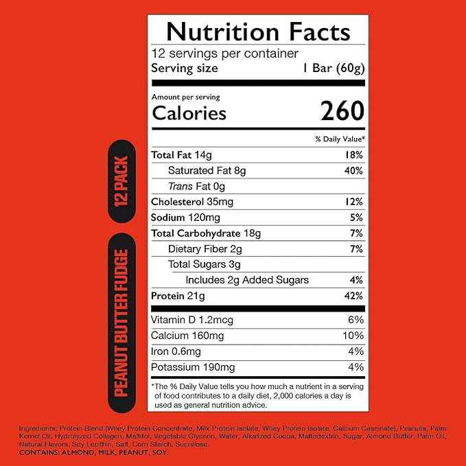 RAW Nutrition Protein Bars Peanut Butter Fudge 21g Whey Protein Low Sugar Better-for-You Candy Bars Gluten Free Chocolate Protein Snack for Muscle Recovery &amp Gym Fuel 12 Count
