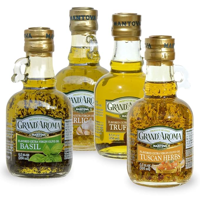 Mantova Grand’Aroma Flavored Extra Virgin Olive Oils Variety Gift Set made in Italy cold-pressed 100% natural heart-healthy for grilling barbequing smoking and cooking 8.5 oz