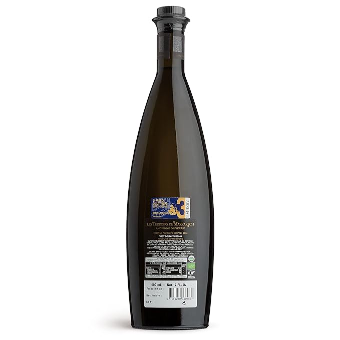 Les Terroirs De Marrakech Extra Virgin Olive Oil Polyphenol Rich Olive Oil Moroccan Cold Pressed EVOO Oil Keto Organic Olive Oil USDA Certified Award Winning Carbon Neutral 17fl oz. Bottle