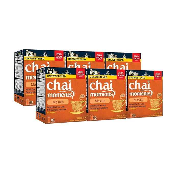 Tea India Chai Moments Masala Chai Tea Unsweetened Instant Latte Mix Flavorful Blend Of Premium Black Tea Spices &amp Natural Ingredients Traditional Indian Tea Individually Wrapped 10 Sachets Pack