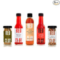 Red Clay Hot Sauce &amp Hot Honey Whole Shebang Variety Pack (Original Carolina Hot Verde Hot Honey and Southern Honey) Cold-Pressed Fermented and Barrel-Aged Hot Sauces 100% Raw Honey 5 Coun