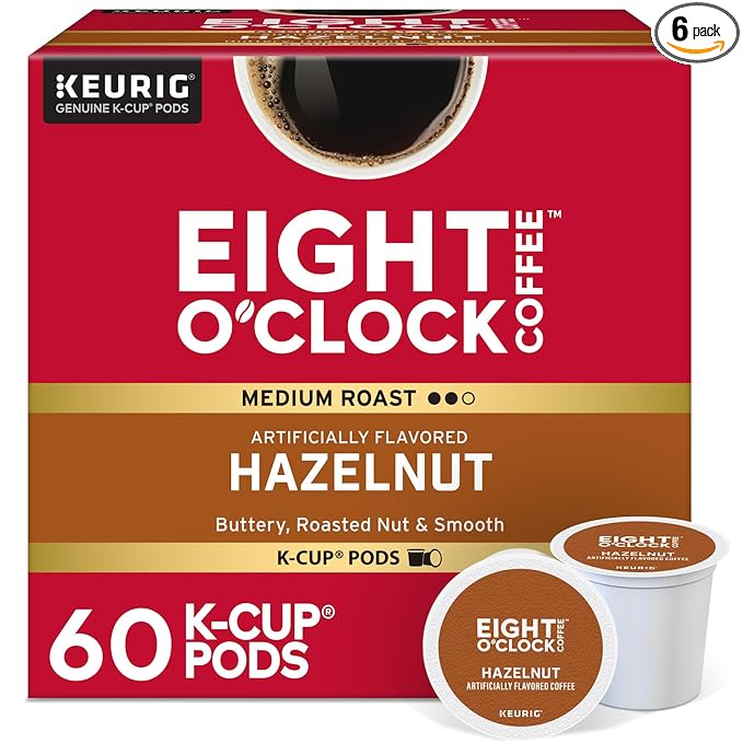 Eight O'Clock Coffee Hazelnut Single-Serve Coffee K-Cup Pods Medium Roast 60 Count