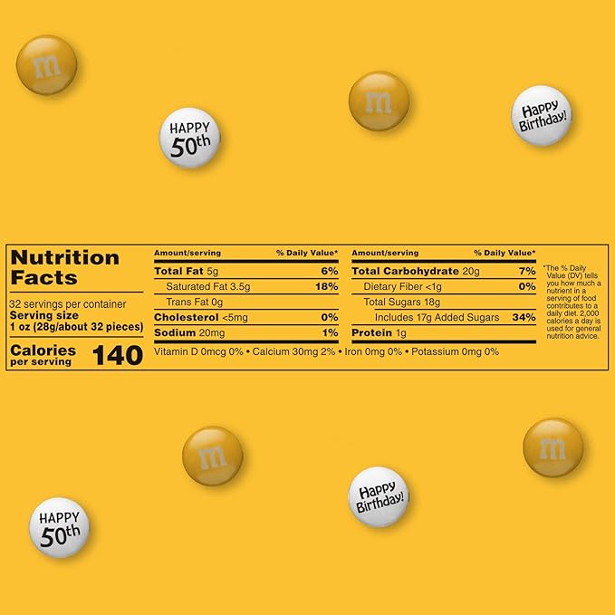 M&ampM's Milk Chocolate Happy 50th Birthday Candy 2lb Bulk with Printed Birthday Clipart for Birthday Gifts Cupcakes Over The Hill Party Favors and Decorations