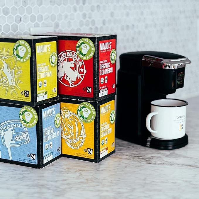 Maud's Organic Ethiopian Coffee Pods 24 ct Single Origin Ethiopian Dark Roast Coffee in Single Serve Pods – 100% Arabica Coffee Compatible with Keurig K Cups Maker