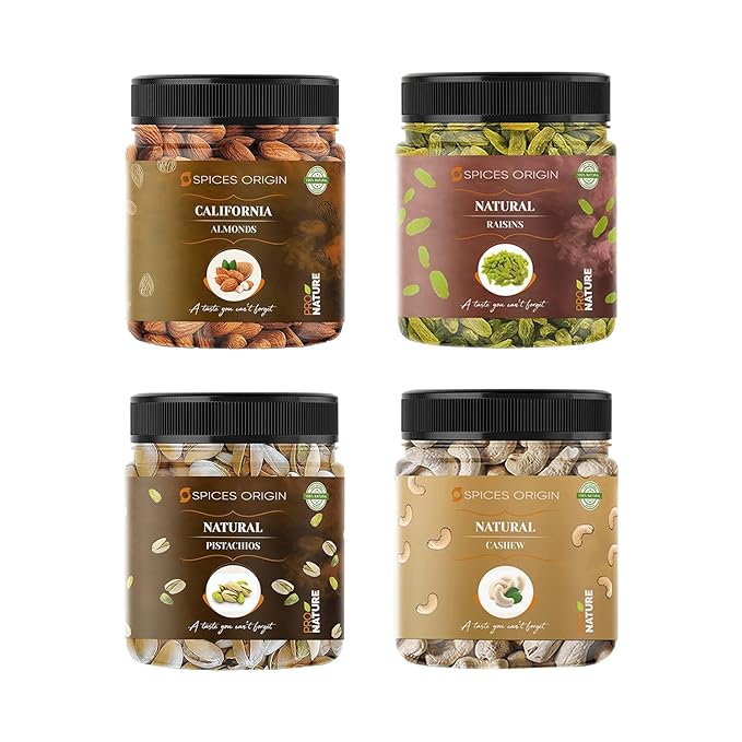 Spices Origin Premium Dry Fruits Combo Pack - (250g * 4) 1kg (Almonds Cashews Pistachios Raisins)_Packing May Vary