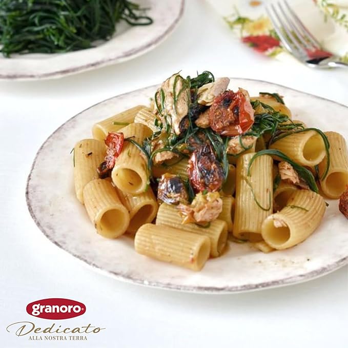 Granoro Dedicato Rigatoni #183 -Authentic Italian Pasta Made from 100% Puglia Durum Wheat Semolina Bronze Die Non-GMO Vegan 1 lb Bags (Pack of 3)