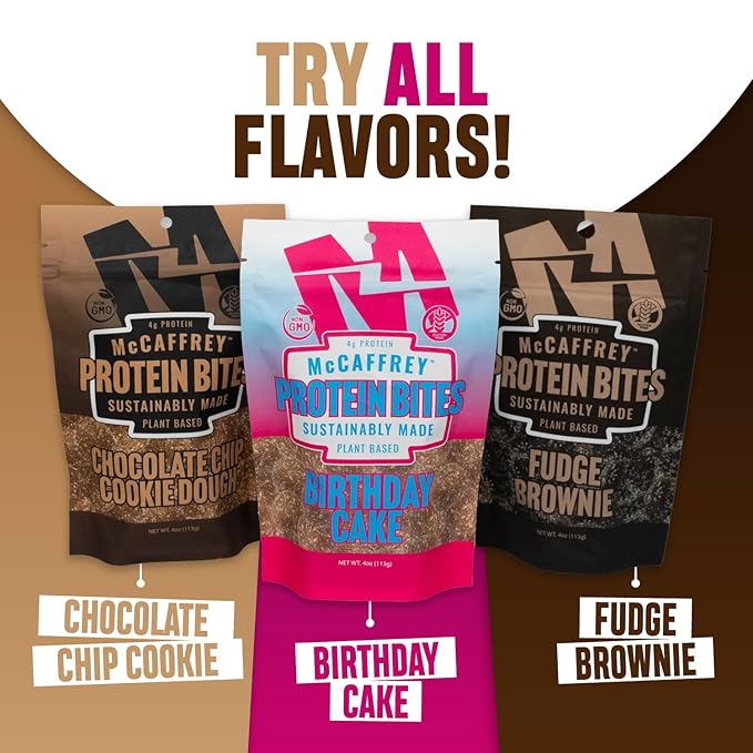 McCaffrey Protein Bites – Birthday Cake Flavor – 6 Multi-Serving 4oz Bags – 4g of Protein per Serving – Gluten-Free Vegan High Fiber Energy Snack for Active Families