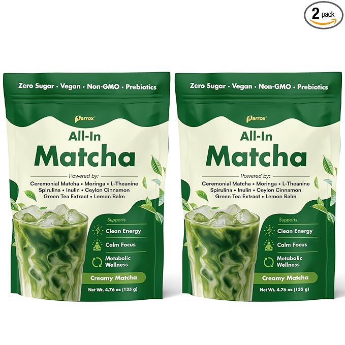 Ceremonial Grade Matcha Powder Infused with Moringa Green Tea Extract L-Theanine Inulin Spirulina Ceylon Cinnamon and Lemon Balm – 100% First Harvest Japanese Tea (2 Pack)