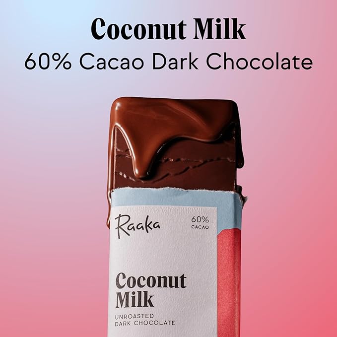 Raaka Coconut Milk 60% Dark Chocolate | Gourmet Plant-Based Dark Chocolate | Organic Vegan Dairy Free Transparent Trade Soy Free Gluten Free Kosher | 1.8oz Bars 12-Pack