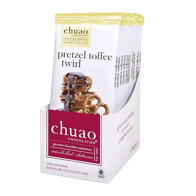 Chuao Chocolatier Pretzel Toffee Dark Chocolate Bars | Gourmet Caramel Chocolate Artisan European No Preservatives | For Gift Baskets Christmas Valentines Day Gifts for Women Men Birthday Thank