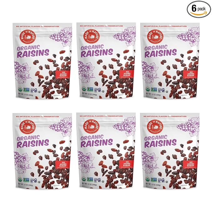 Made In Nature Organic Dried Raisins 12 Ounce (Pack of 6) – Vegan Snack Non-GMO Kosher