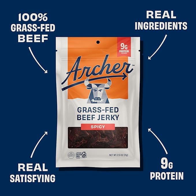 Country Archer Grass Fed Beef Jerky - Beef Snack Pack Bulk Individual Bags Protein Snack Gluten Free Real Ingredients Spicy Flavor - Fuego Flavor 2.5 Oz (Pack Of 4)