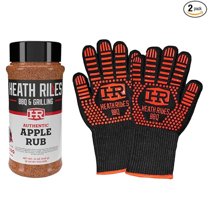 Heath Riles BBQ Apple Rub Seasoning 12 oz Bundled with Heat Resistant Gloves