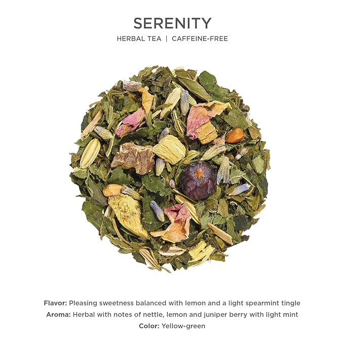 Tea Forte Serenity Premium Loose Leaf Caffeine-Free Herbal Tea Blend Canister Makes 35-50 Cups