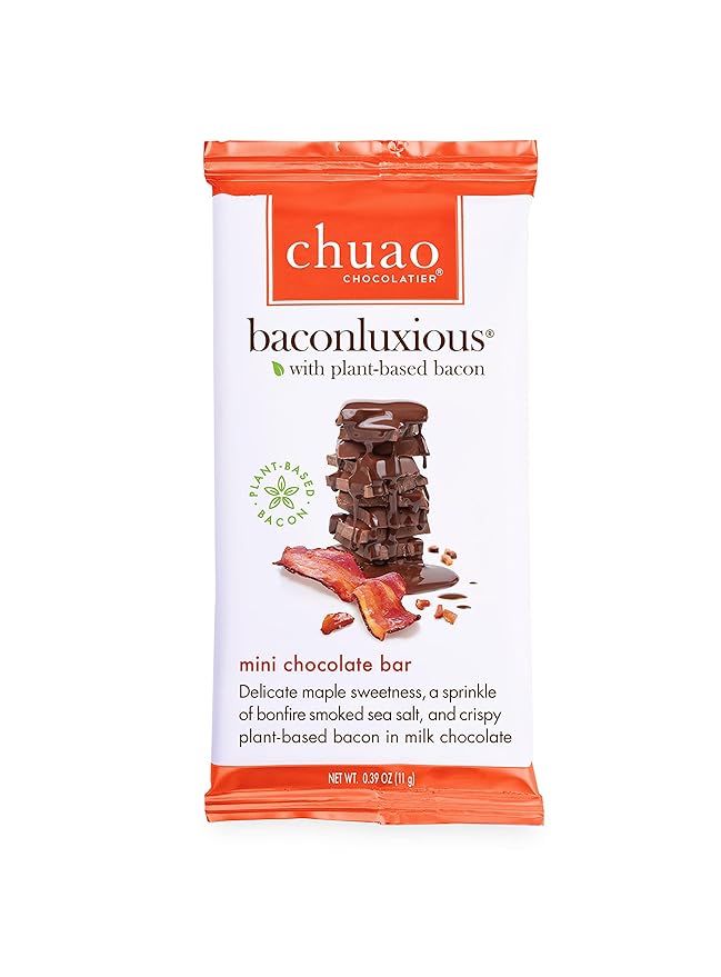 Chuao Chocolatier Baconluxious Chocolate with Plant-Based Bacon Gourmet Milk Bars | Vegetarian | For Gift Baskets Birthday Thank You Care Package | 24 Pack 0.39 oz Each