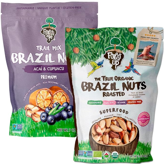 FOREST UP - The True Organic Brazil Nuts (15oz) Roasted &amp Salted + Acai Mix (7oz) - Nutrient-Rich Combination | Non-GMO | Fresh | Vegan | Gluten Free | Premium Snacks