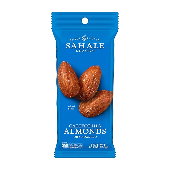Sahale Snacks California Dry Roasted Almonds 1.5 oz Grab &amp Go Bags (18 Packs) - Dry-Roasted Almonds with a Touch of Sea Salt - Non-GMO Kosher &amp Certified Gluten-Free Snacks