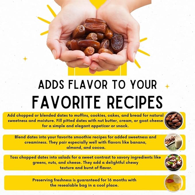 Sunbest Natural Deglet Noor Organic Dates 4 lbs – Pitted &amp Whole – Bulk Dried Fruit Snack For Kids &amp Adults – Naturally Sweet For Baking &amp Cooking – Chewy Fiber Rich Kosher &amp No Sug