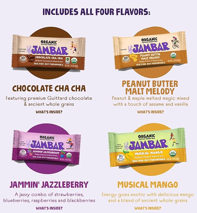 JAMBAR Organic Artisan Energy Bar (Variety Flavors - 12 Pack)