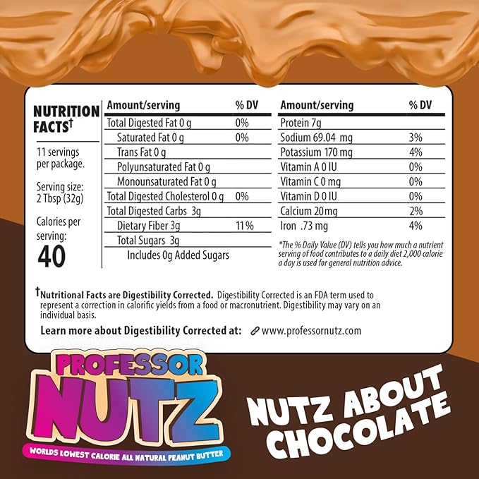 Professor Nutz Organic Peanut Butter- Low Calorie Nut Butter Natural Peanut Butter Natural Fiber Healthy Peanuts Great source of Protein 30 Essential Vitamins (12.41 Oz 2 Pack Original)
