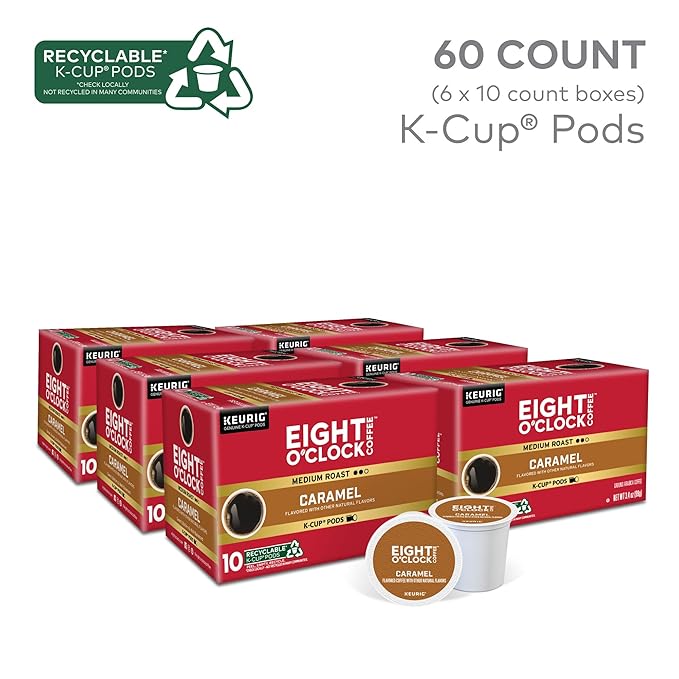Eight O'Clock Coffee Caramel Keurig Single-Serve K-Cup Pods Flavored Coffee 60 Count (6 Packs of 10)