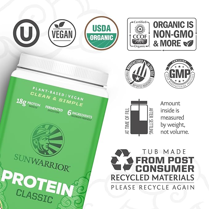 Sunwarrior Classic Vegan Protein Powder | Plant-Based 30 Servings Chocolate &amp Collagen Building Powder Hyaluronic Acid | 20 Servings Chocolate Flavored