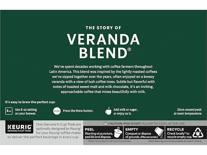Starbucks Coffee K-Cup Pods Veranda Blend Coffee Blonde Roast 100% Arabica Coffee Keurig Genuine K-Cup Pods 10 CT K-Cup Pods Per Box (Pack of 6 Boxes)