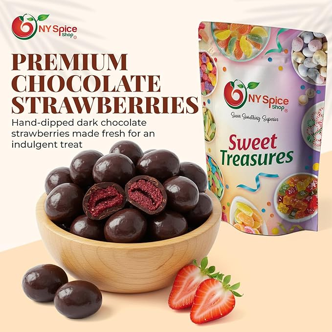 NY Spice Shop Dark Chocolate Covered Strawberries - 3 Pound Bulk Sweet Chocolate Strawberry Snacks - Chocolates Treats for Festive Parties Celebration Tables &amp Strawberry Lovers